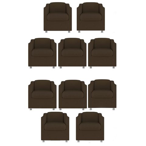 Kit 10 Poltronas Decorativa Reforçada Recepção Clinica Salão Suede Marrom