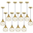 Ver imagem 1 de 10 Pendentes Aramado Esfera Balonê Dourado Lustre Luminária Teto Regulável Sala Cozinha Industrial a
