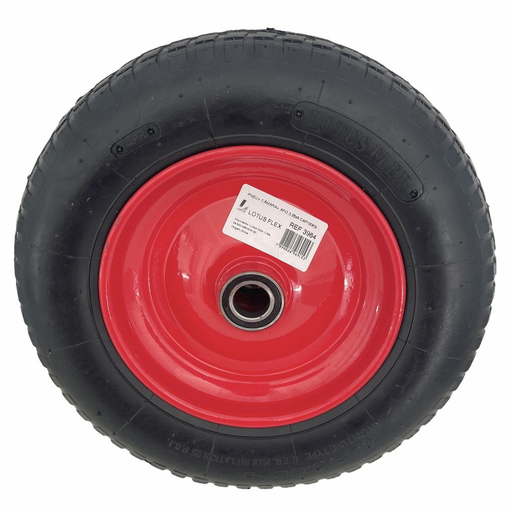 Roda P/ Carrinho de Mão Rolamento 3,25 X 8'' 100 K Completo - 2