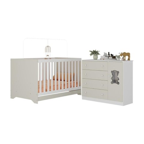 Berço Americano 3 em 1 com Cômoda 1 Porta 4 Gavetas Teddy Multimóveis Mp4723 Branco/off White