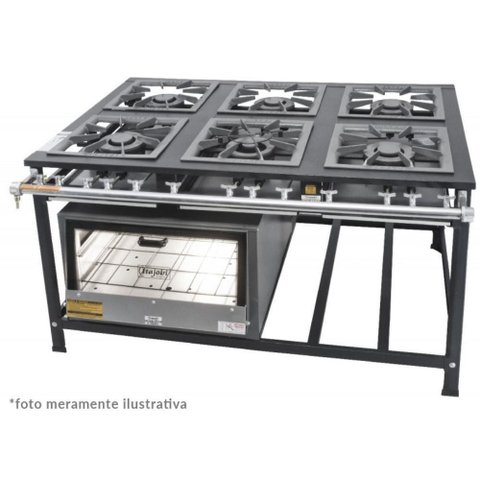 Fogão Industrial Tradicional 40x40 Baixa Pressão 6 Bocas com Forno Itajobi