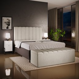 Calçadeira Recamier Baú Para Cama De Casal Dália 140x50 Cm W01 Linho Bege - Lyam Decor - 2