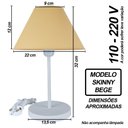 Ver imagem 2 de Abajur Infantil Luminária de Mesa Fino Decoração Quarto – Skinny Base Branca Cúpula Bege