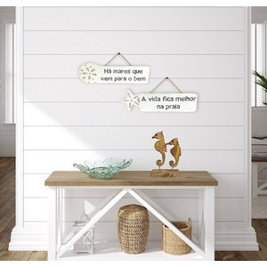 Plaquinha Decorativa Há Mares que Vem para o Bem Decoração de Parede em Madeira