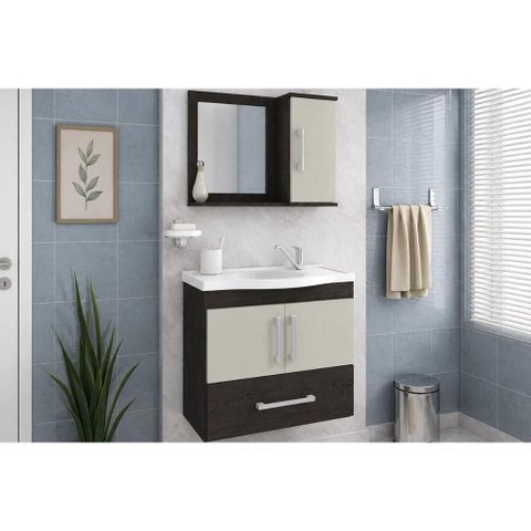 Gabinete Banheiro c/Espelho Atenas 65cm Cafe/Off White MGM