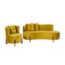 Ver imagem 2 de Conjunto 01 Poltrona + Sofá Curvo Orgânico Veludo Amarelo - Montanaris Decor