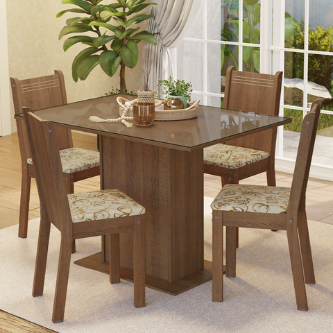 Conjunto Sala de Jantar Mesa Tampo de Vidro 4 Cadeiras Madesa