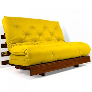 Sofá Cama Casal Futon Tokio Amarelo Madeira Maciça Imbuia