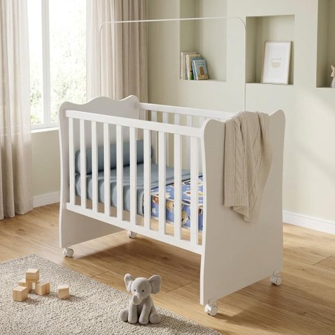 Berço Infantil com Colchão D18 Impermeável 130x60cm Branco - Mpozenato
