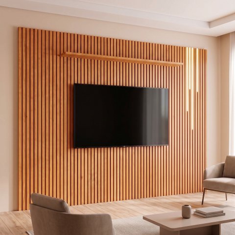 Painel para TV Lyon 317 cm com 2 Módulos de Expansão 250 cm de Altura com LED Naturalle Mavaular