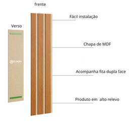 Kit 10 Placa Módulos Auto Adesivos Mdf Ripado Placa Painel Freijó - 2
