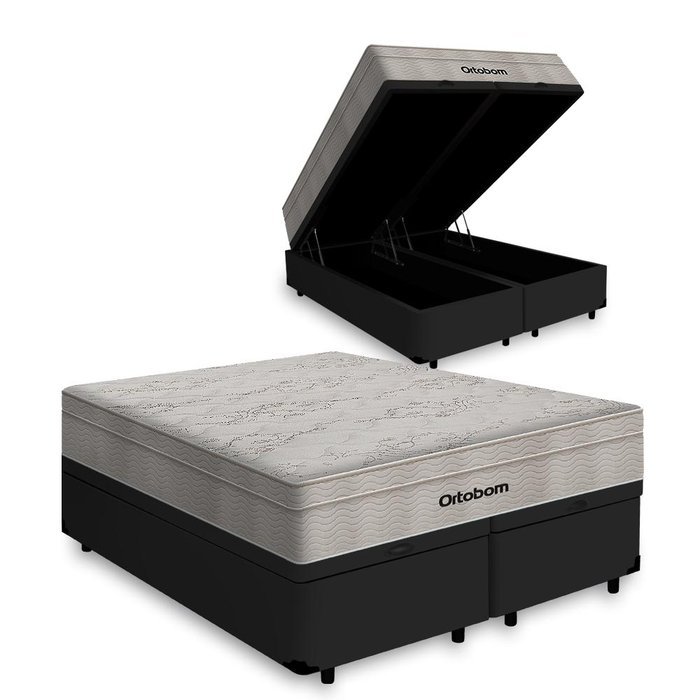 Cama Box Baú Airtech King + Colchão de Molas Ensacadas - Ortobom - Spring - 193x203x67cm