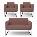 Ver imagem 1 de Sofá Namoradeira com 2 Poltronas Base Industrial Preto Marisa Veludo Rosê D03 - D'Rossi