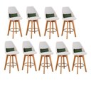 Ver imagem 1 de Kit 09 Banquetas Linho Bege E Almofada Suede Verde Musgo