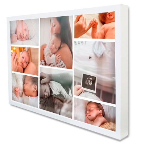 Quadro Multifotos Baby em Moldura Caixa Tacolado Moldura Caixa 3cm Branca sem Vidro 20