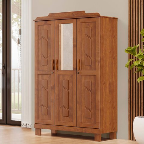 Guarda Roupa Roupeiro 3 Portas com Espelho Linha Cobre 1271c Castanho Finestra
