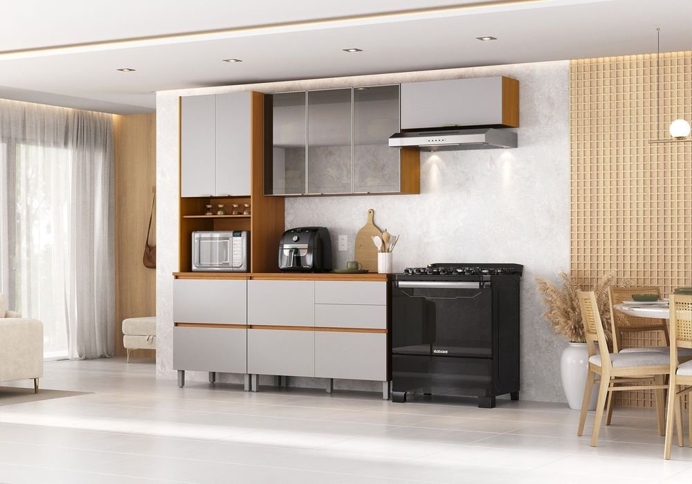Cozinha Completa Itatiaia Lumina 270cm em Madeira Mdf Cinamomo