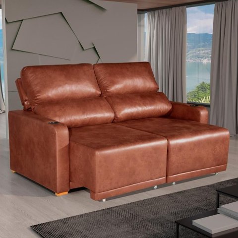 Sofá Lyon 2 Lugares Retrátil e Reclinável 176cm Terracota Veludo Bom Pastor
