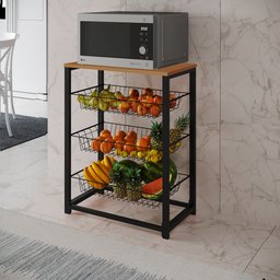 Fruteira com Suporte para Micro-ondas Barcelona Aço Preto Cesto Preto Tampo Canela - 1