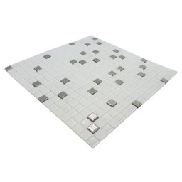 Pastilha de Vidro para Cozinha Banheiro Parede Branco Neve e Metal 30x30cm - La Bella Griffe - 4