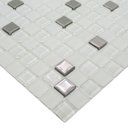 Ver imagem 3 de Pastilha de Vidro para Cozinha Banheiro Parede Branco Neve e Metal 30x30cm - La Bella Griffe