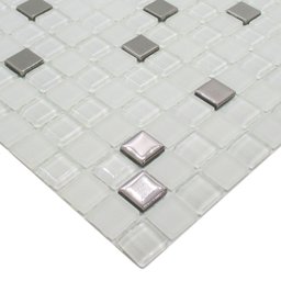 Pastilha de Vidro para Cozinha Banheiro Parede Branco Neve e Metal 30x30cm - La Bella Griffe - 3