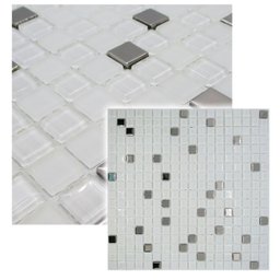 Pastilha de Vidro para Cozinha Banheiro Parede Branco Neve e Metal 30x30cm - La Bella Griffe - 2