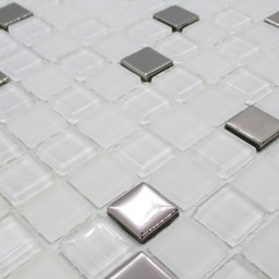 Pastilha de Vidro para Cozinha Banheiro Parede Branco Neve e Metal 30x30cm - La Bella Griffe - 7