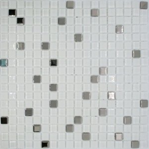 Pastilha de Vidro para Cozinha Banheiro Parede Branco Neve e Metal 30x30cm - La Bella Griffe