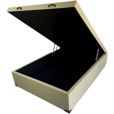 Cama Box Baú Casal Blindado Suede Bege Com Pistão A Gás