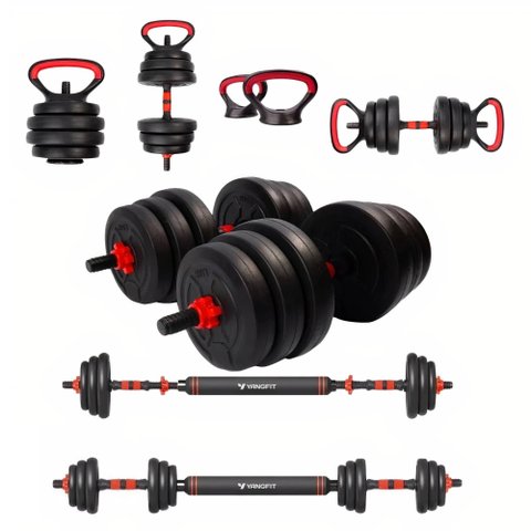 Barra Anilha Halter Kettlebell Kit Musculação Completo - 25kg