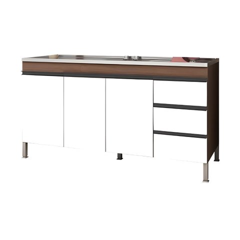 Gabinete Cozinha 3 Portas e 3 Gavetas Armário 174cm Multiuso:Castanho/Branco