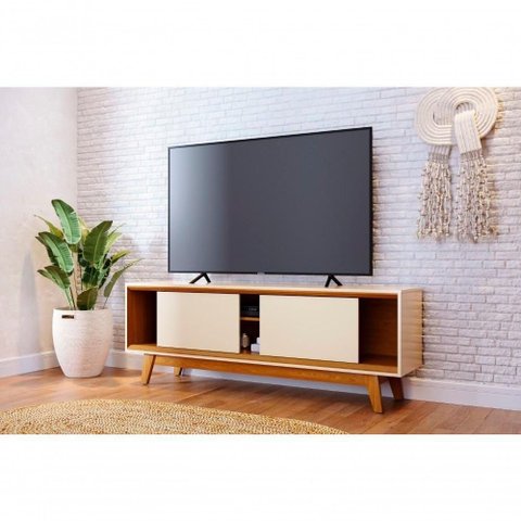 Rack Atlas para TV até 70" 164cm MDP com Portas Deslizantes Off White Madetec Móveis