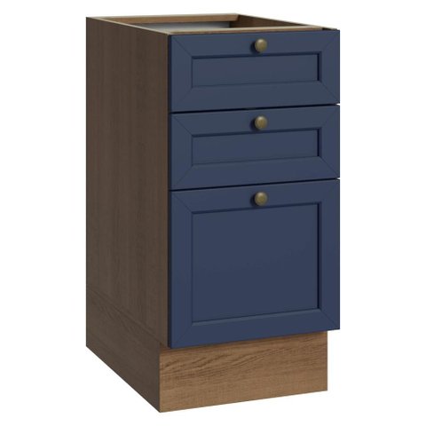 Balcão de Cozinha 40 cm 3 Gavetas (sem Tampo) Rustic/Azul Vik Madesa