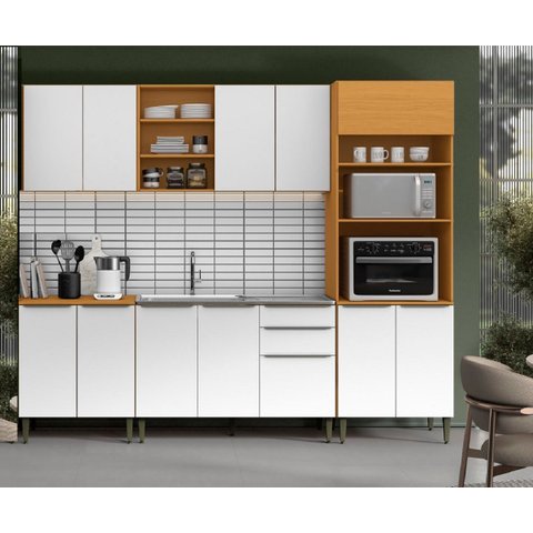 Cozinha Modulada 5 Peças Luana 260cm - Cinamomo/branco Aramóveis