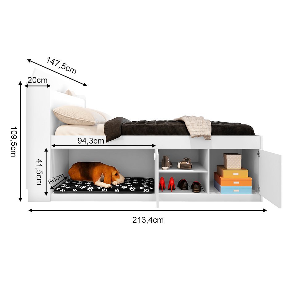 Cama Casal Pet 1,40 Puppy com Colchão D33 Branco - 6