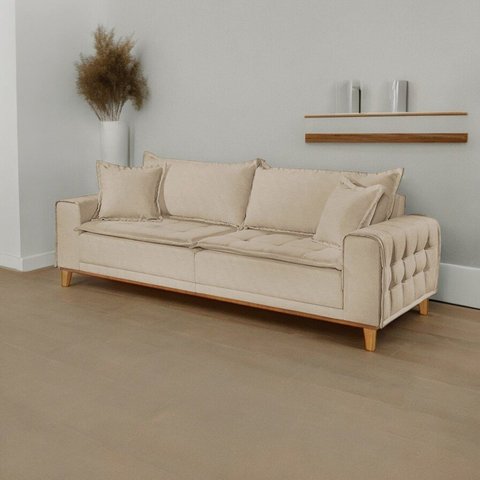 Sofá Living 4 Lugares Linho 280cm Bege Premium