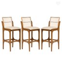 Ver imagem 1 de Kit 3 Banquetas Alta com Encosto Lisboa Encosto Rattan Madeira Imbuia Linho Bege M58 Rmi