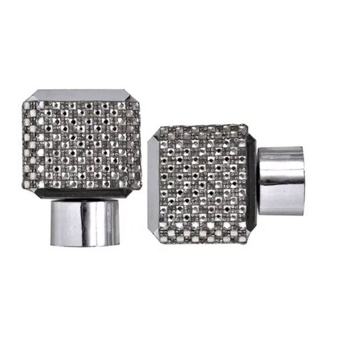 Par de Ponteiras para Cortinas com Strass Cubo 28mm/ Ponteira de Cortina Cinza