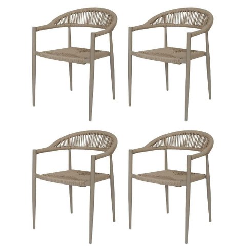 Kit 4 Cadeiras Empilhável Laguna Trancoso Fratini Aluminio Fendi Assento Trama Corda Náutica Fendi
