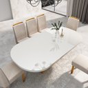 Ver imagem 4 de Sala de Jantar Bom Pastor 6 Lugares Tampo MDF com Vidro Off-White Cadeiras Bege 196cm Bom Pastor