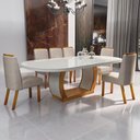 Ver imagem 1 de Sala de Jantar Bom Pastor 6 Lugares Tampo MDF com Vidro Off-White Cadeiras Bege 196cm Bom Pastor