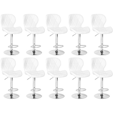 Kit 10 Banquetas Slim Estofada Giratória com Regulagem de Altura - Branco