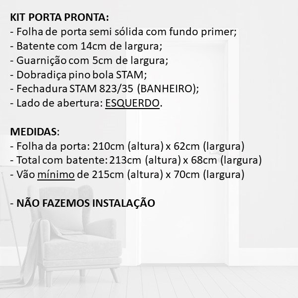 KIT PORTA PRONTA PRIMER - 210X62CM - ABERTURA ESQUERDA - 4