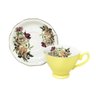Jogo 6 Xícaras de Chá C/ Pires 200ml Cerâmica Importada Premium Amarelo Floral Presente Café 12pçs - 1