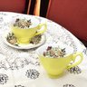 Jogo 6 Xícaras de Chá C/ Pires 200ml Cerâmica Importada Premium Amarelo Floral Presente Café 12pçs - 7