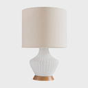 Ver imagem 1 de Abajur Trento Pequeno Base Vidro Leitoso Cupula Linho Cru 3xe27 Madelustre