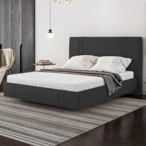 Cama King Flutuante com Cabeceira 195cm Astra S04 Linho Preto - Lyam Decor