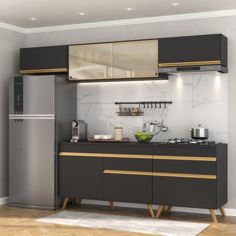 Cozinha Completa 5 Peças com Armário e Balcão Mp3710 Veneza Gb Preta