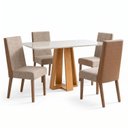 Ver imagem 2 de Conjunto Sala de Jantar Mesa Lisa 120cm Tampo MDF Vidro Canto Arredondado 4 Cadeiras Anne